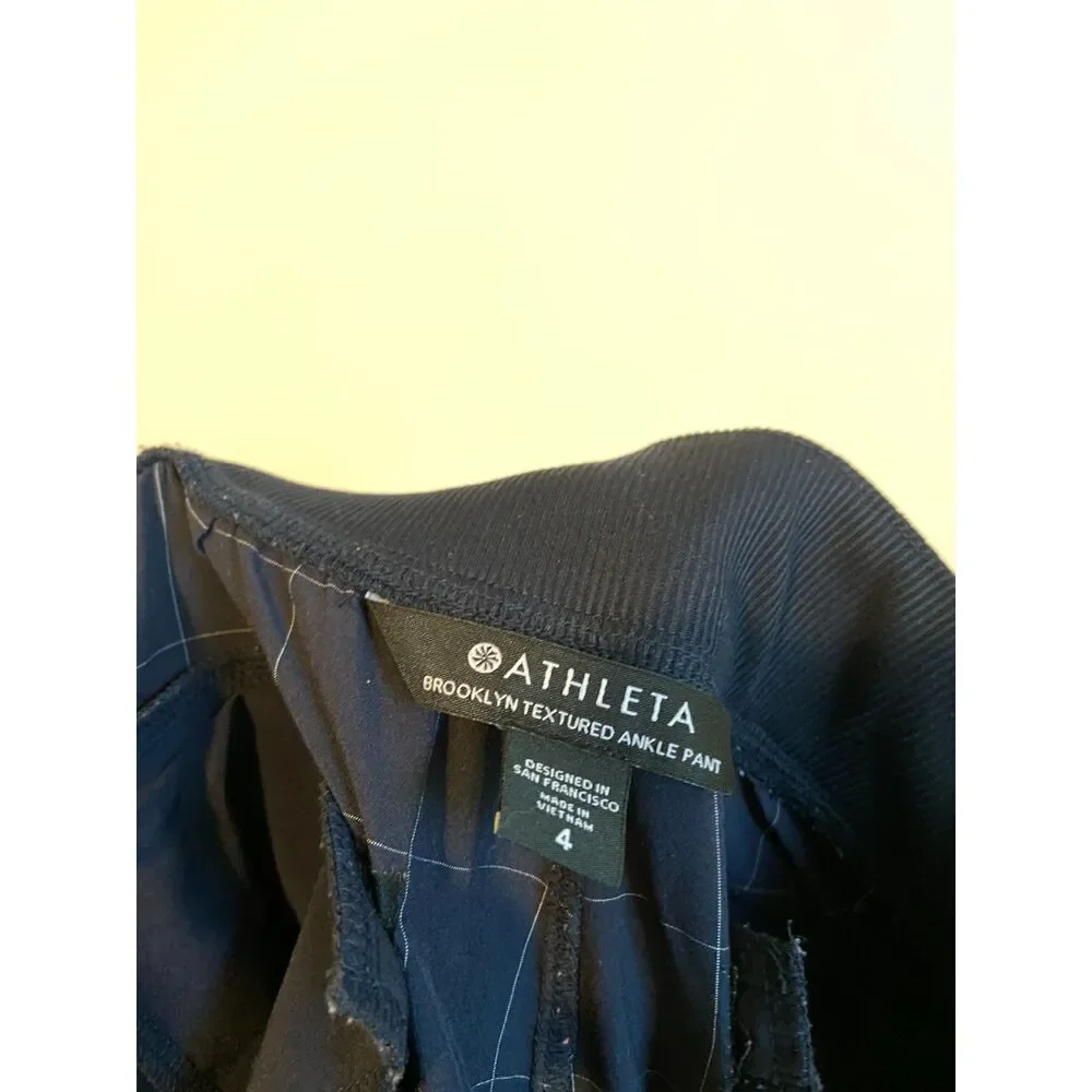 ATHLETA Brooklyn Textured Ankle Pant- Windowpane Navy - Size 4